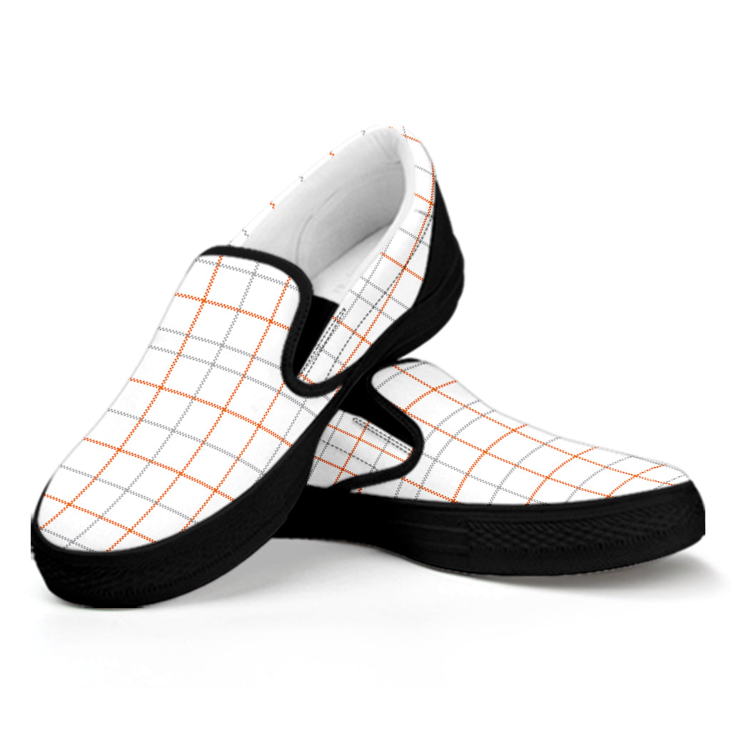 White Halloween Tattersall Pattern Print Black Slip On Shoes