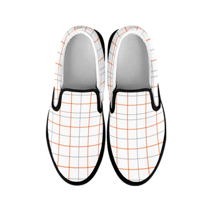 White Halloween Tattersall Pattern Print Black Slip On Shoes