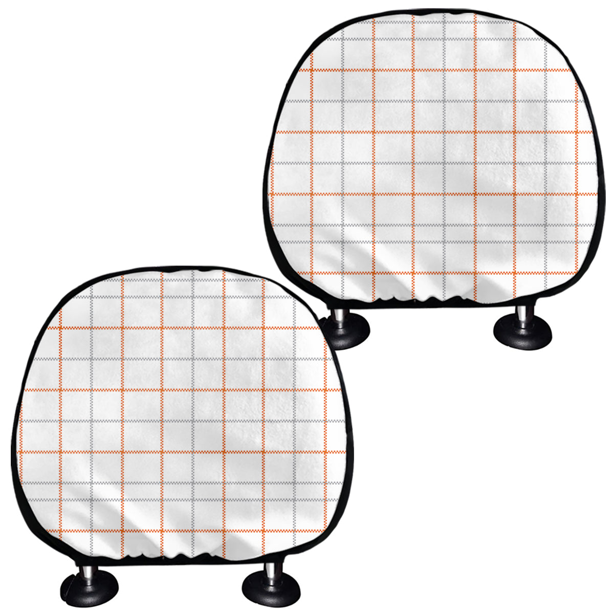 White Halloween Tattersall Pattern Print Car Headrest Covers