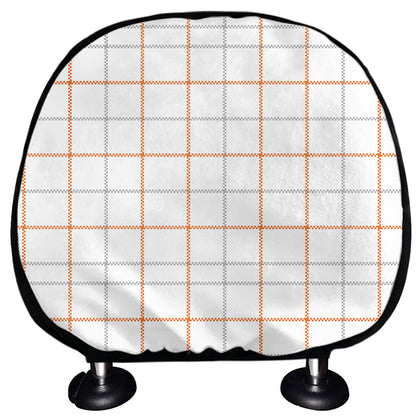White Halloween Tattersall Pattern Print Car Headrest Covers