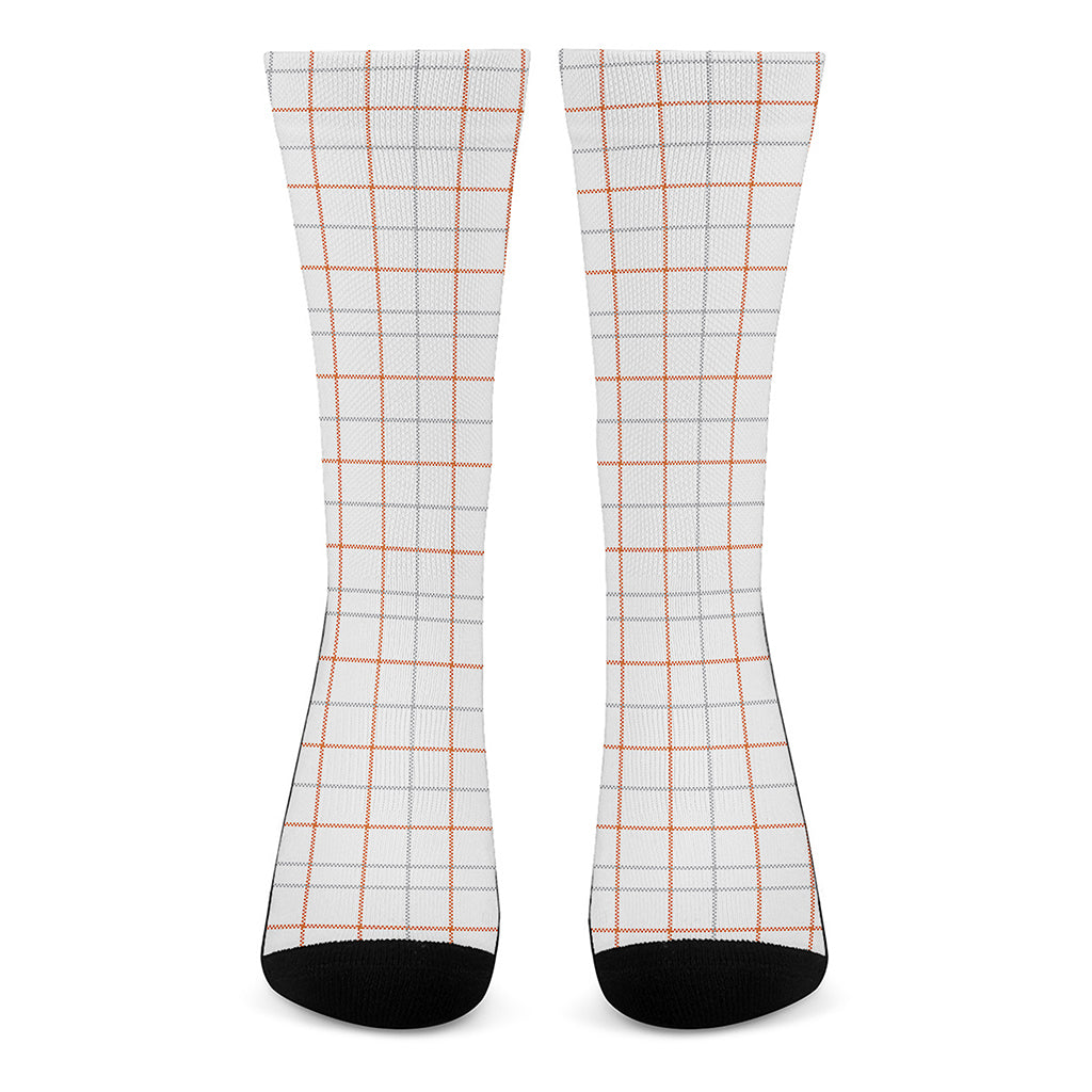White Halloween Tattersall Pattern Print Crew Socks