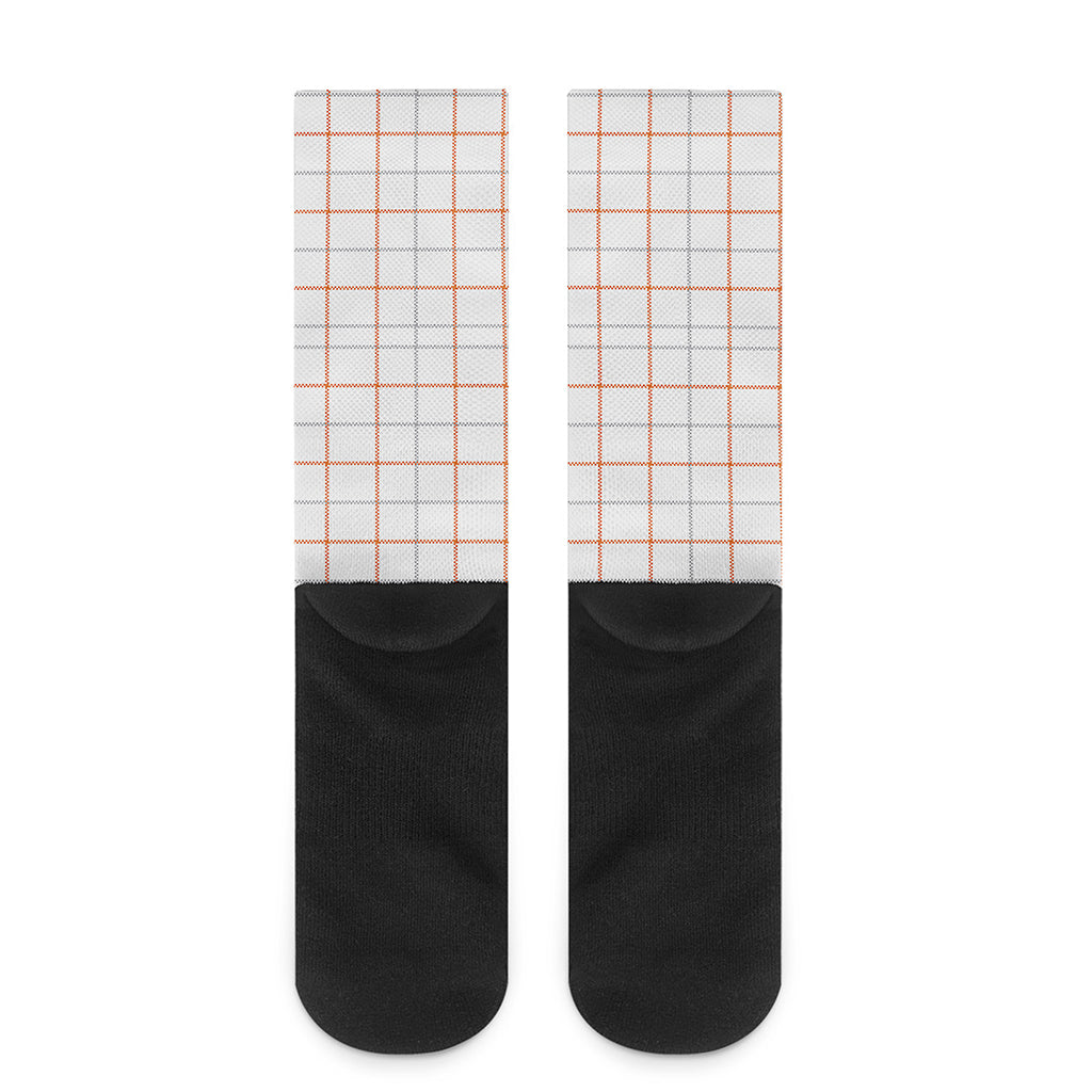 White Halloween Tattersall Pattern Print Crew Socks
