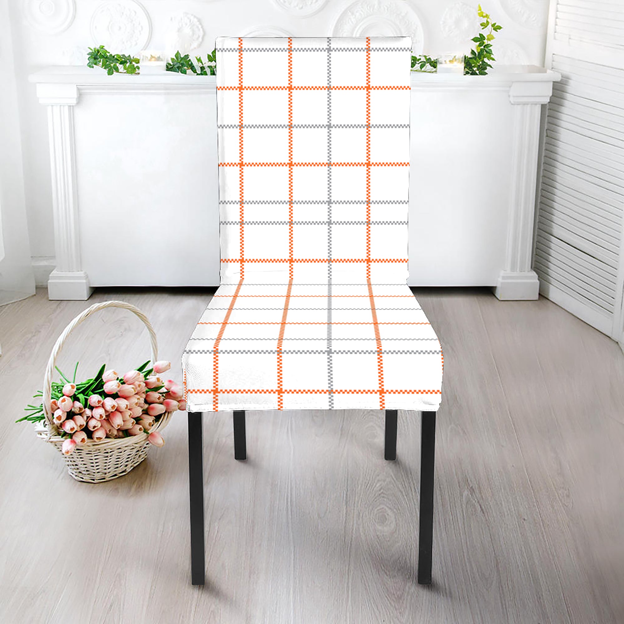 White Halloween Tattersall Pattern Print Dining Chair Slipcover