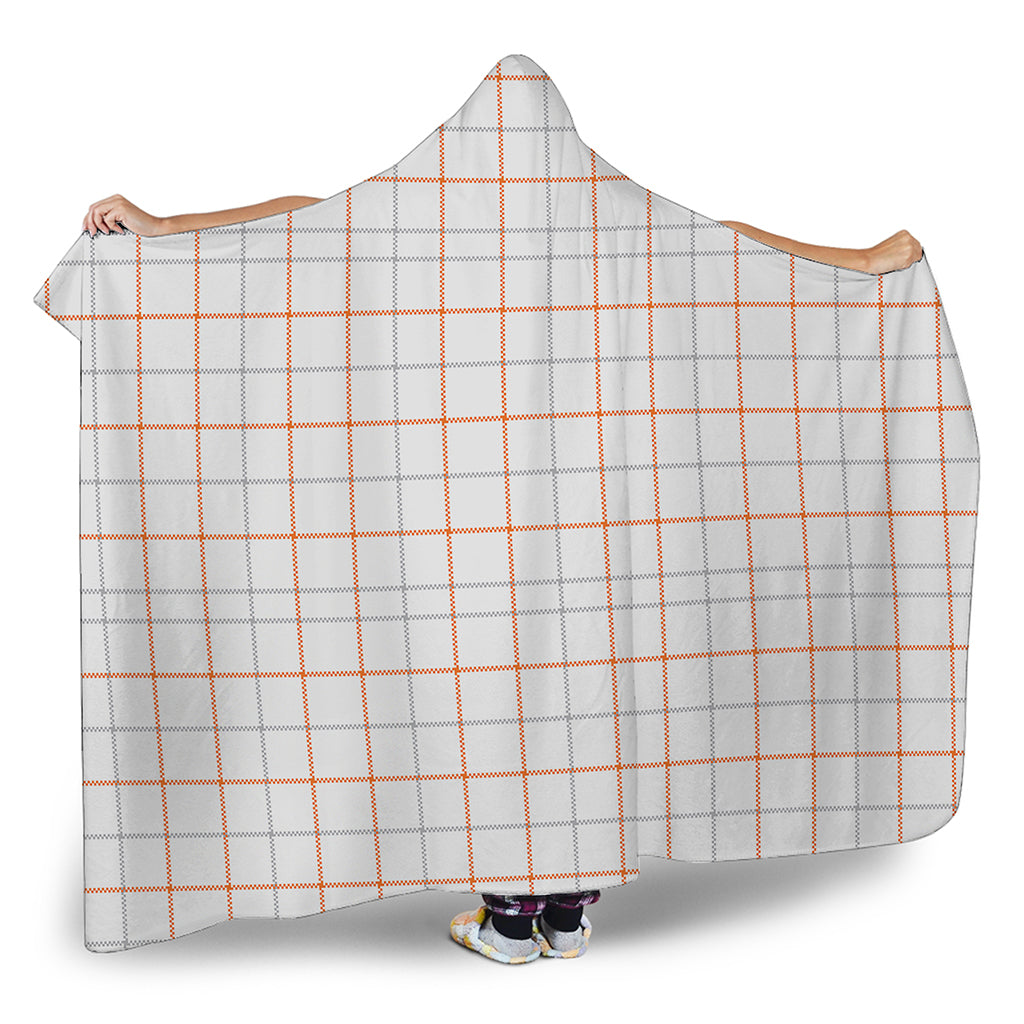 White Halloween Tattersall Pattern Print Hooded Blanket