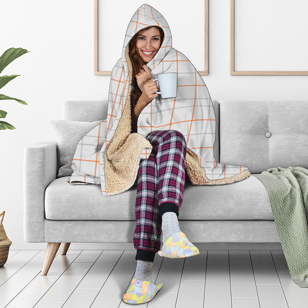 White Halloween Tattersall Pattern Print Hooded Blanket
