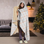 White Halloween Tattersall Pattern Print Hooded Blanket