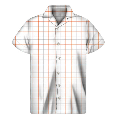 White Halloween Tattersall Pattern Print Men's Short Sleeve Shirt