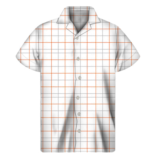 White Halloween Tattersall Pattern Print Men's Short Sleeve Shirt