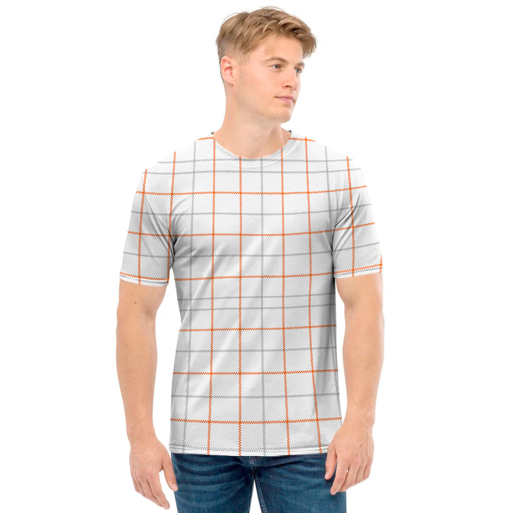 White Halloween Tattersall Pattern Print Men's T-Shirt