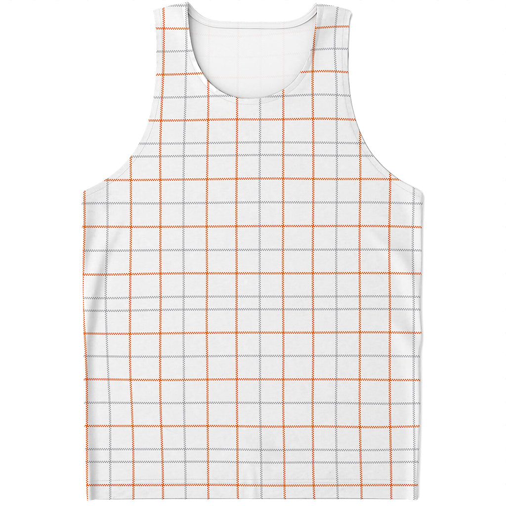 White Halloween Tattersall Pattern Print Men's Tank Top