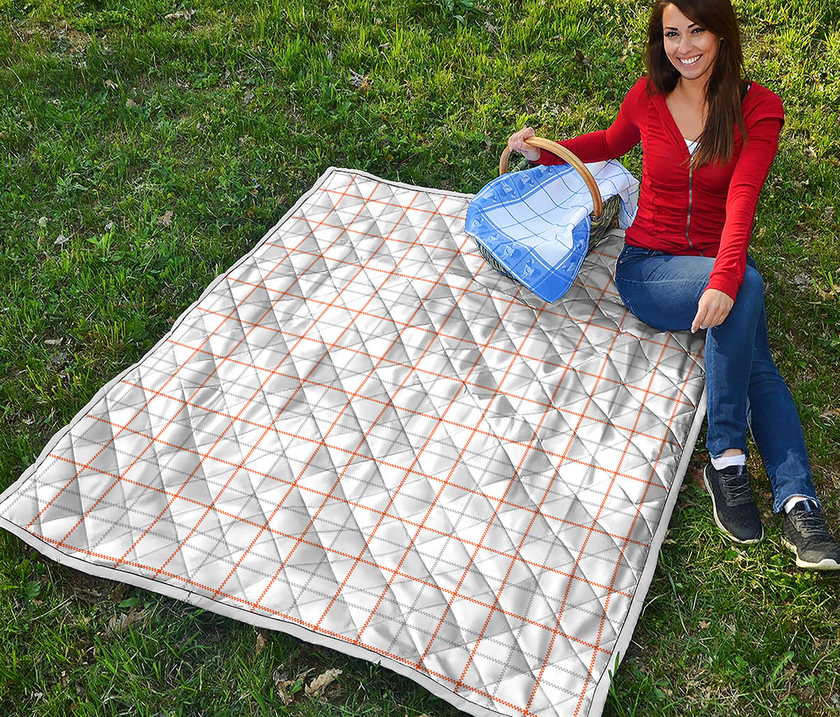 White Halloween Tattersall Pattern Print Quilt