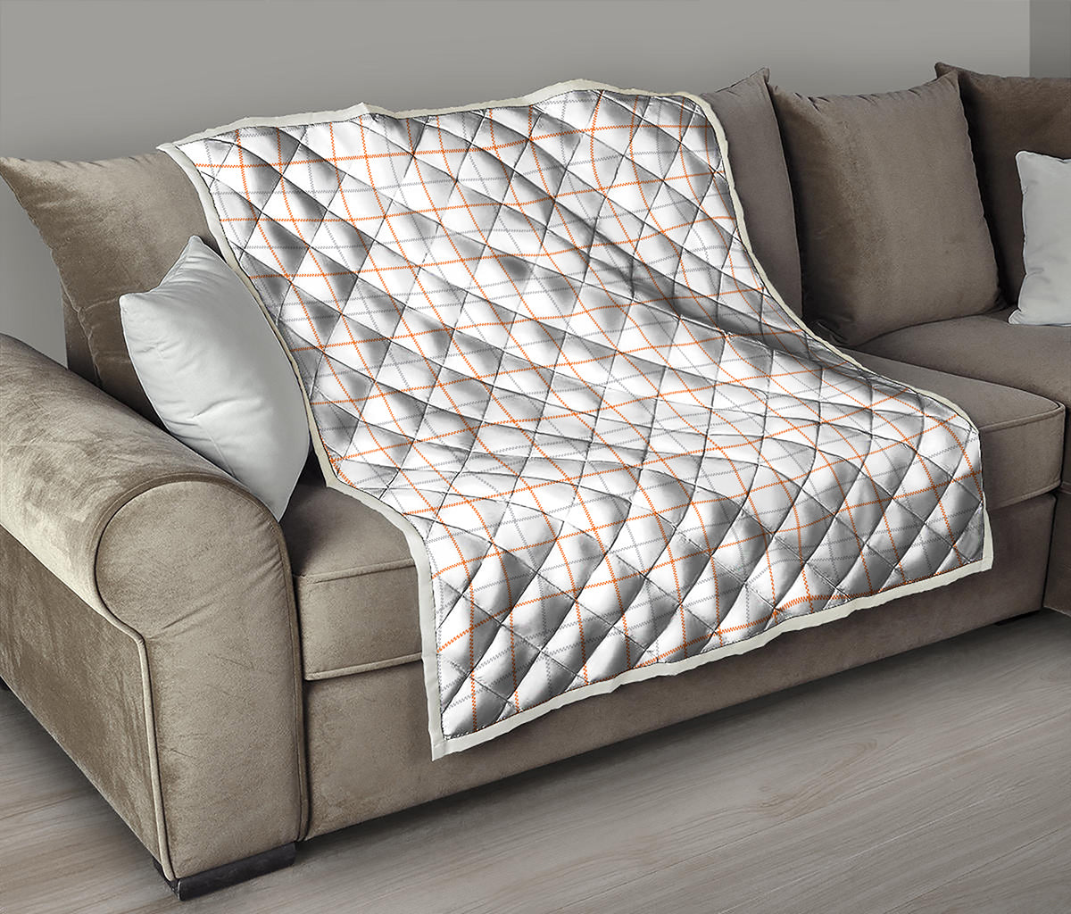 White Halloween Tattersall Pattern Print Quilt