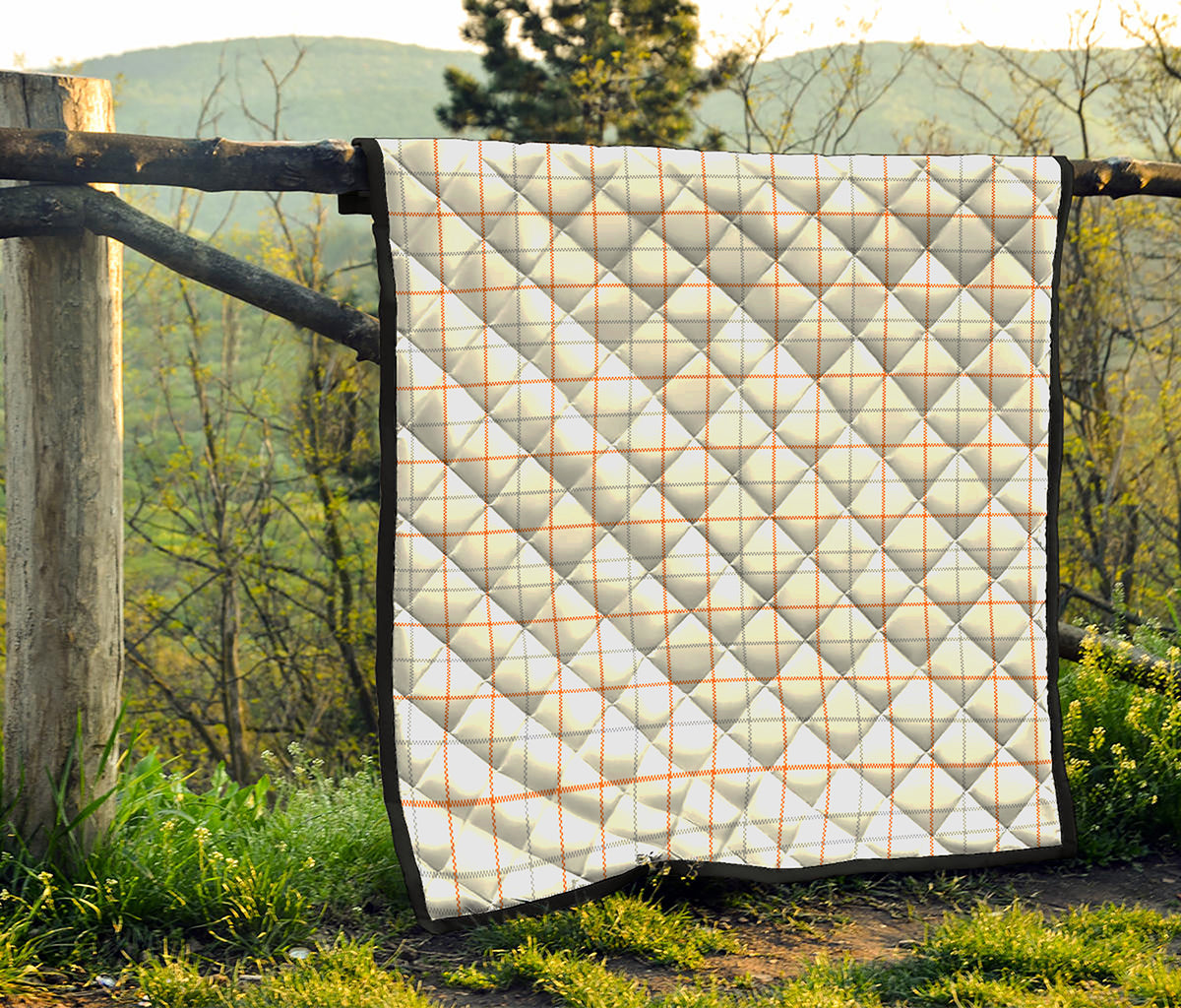 White Halloween Tattersall Pattern Print Quilt