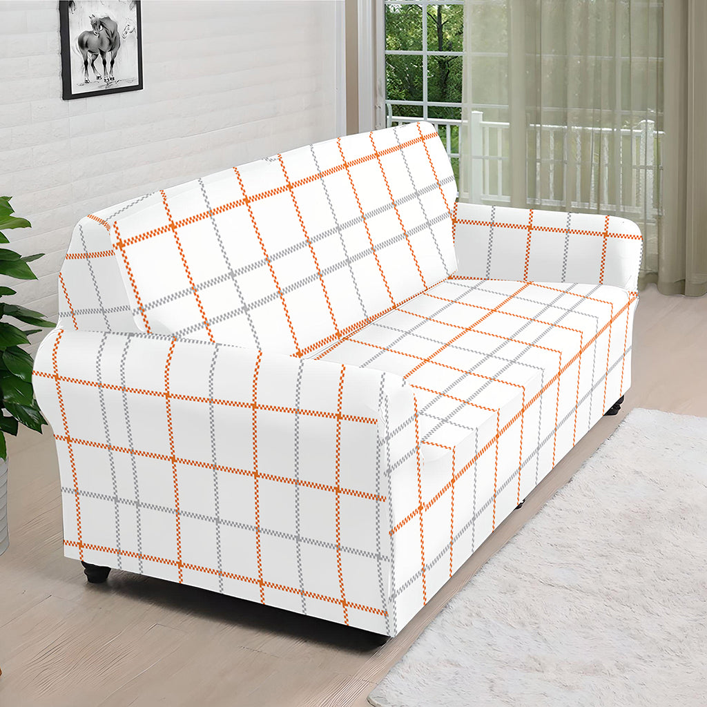 White Halloween Tattersall Pattern Print Sofa Cover