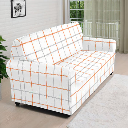 White Halloween Tattersall Pattern Print Sofa Cover
