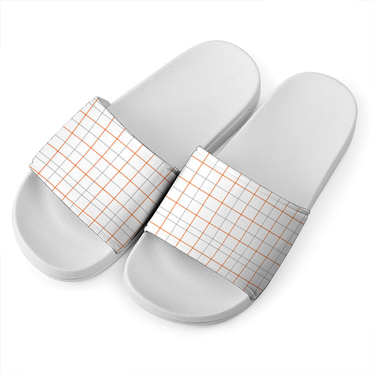 White Halloween Tattersall Pattern Print White Slide Sandals