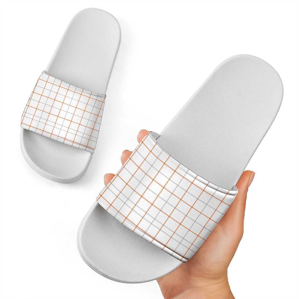 White Halloween Tattersall Pattern Print White Slide Sandals