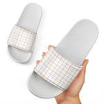 White Halloween Tattersall Pattern Print White Slide Sandals