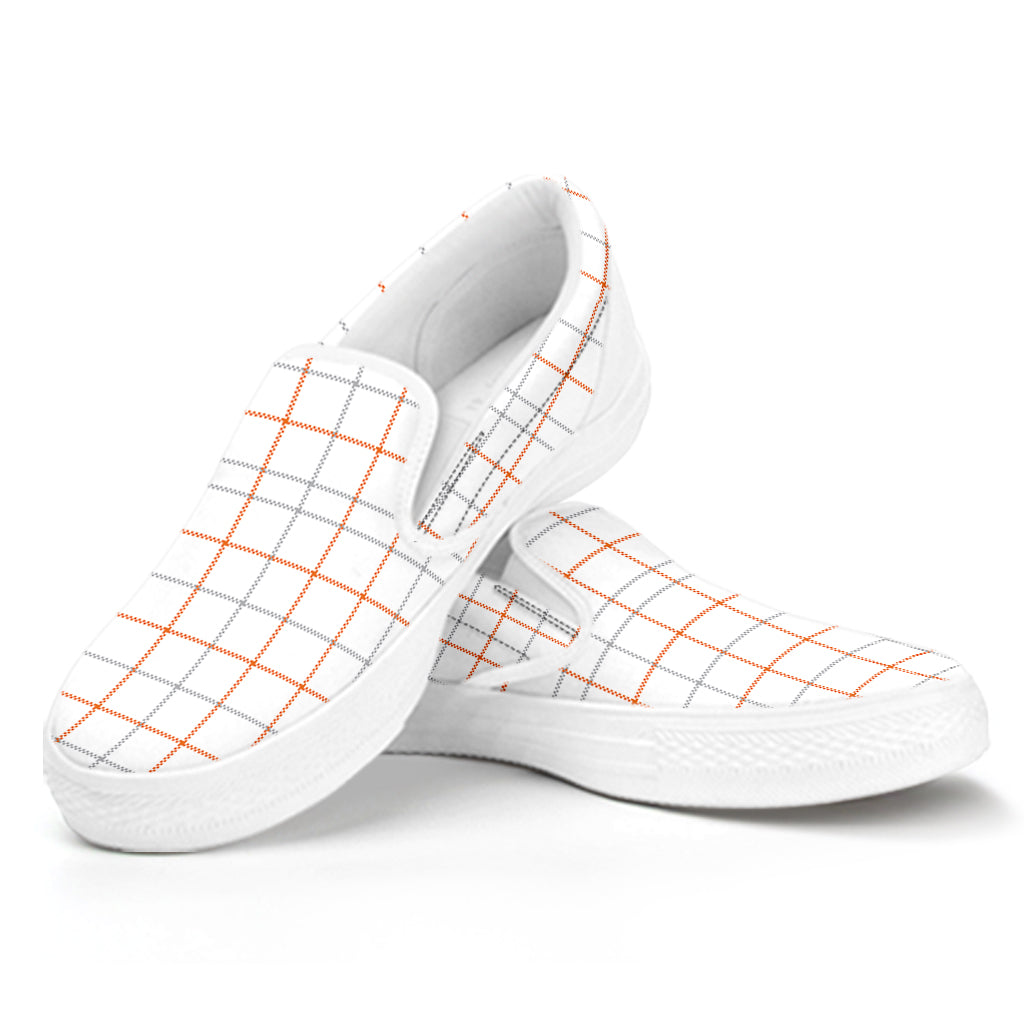 White Halloween Tattersall Pattern Print White Slip On Shoes