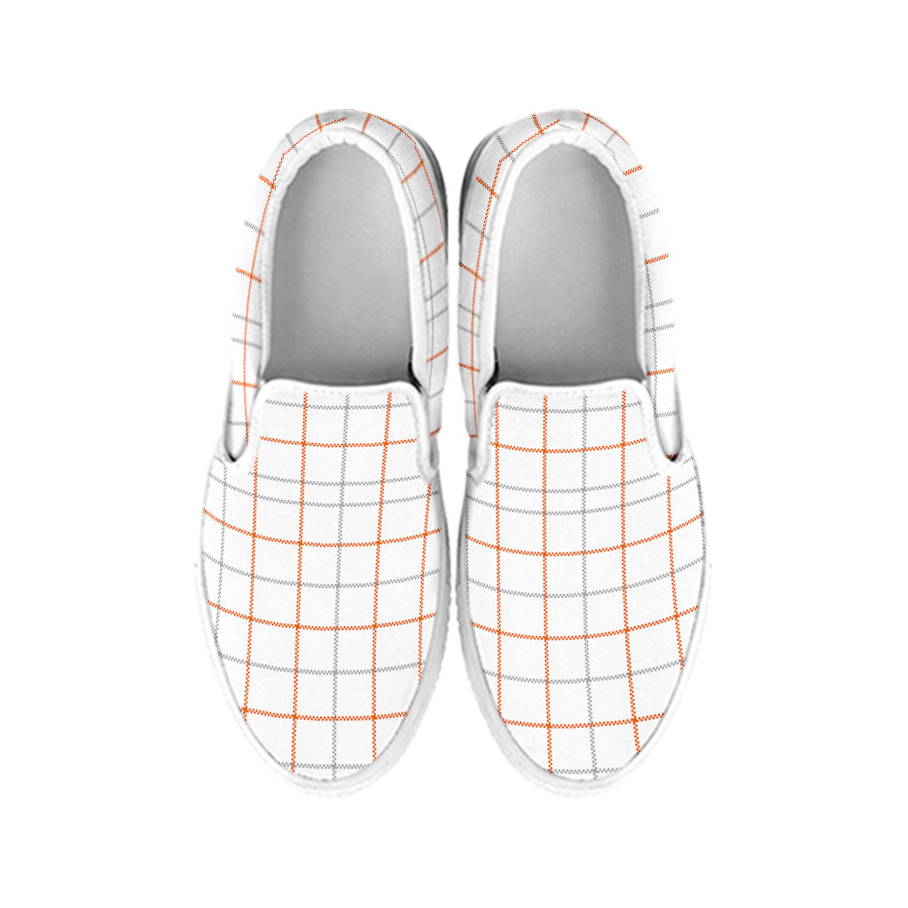 White Halloween Tattersall Pattern Print White Slip On Shoes