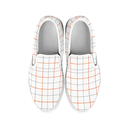 White Halloween Tattersall Pattern Print White Slip On Shoes