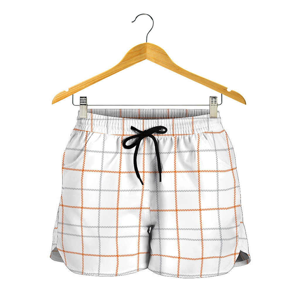 White Halloween Tattersall Pattern Print Women's Shorts