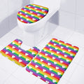 White Heart On LGBT Pride Striped Print 3 Piece Bath Mat Set