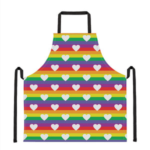 White Heart On LGBT Pride Striped Print Apron