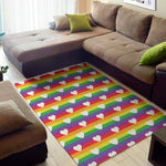 White Heart On LGBT Pride Striped Print Area Rug