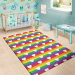 White Heart On LGBT Pride Striped Print Area Rug
