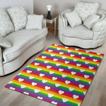 White Heart On LGBT Pride Striped Print Area Rug