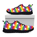 White Heart On LGBT Pride Striped Print Black Sneakers
