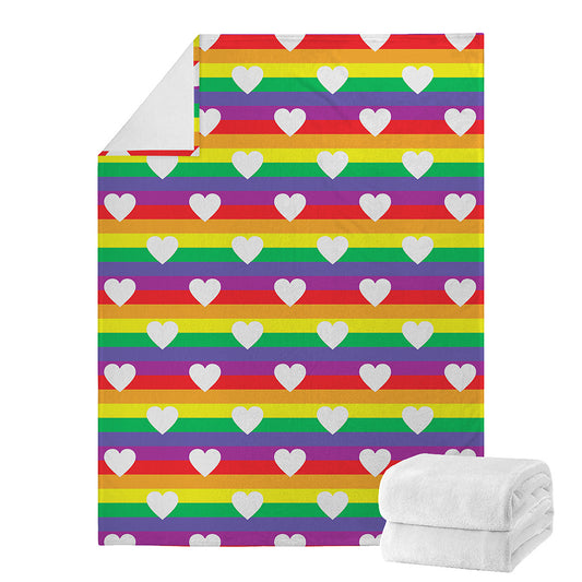 White Heart On LGBT Pride Striped Print Blanket