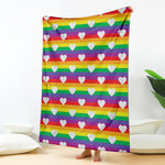 White Heart On LGBT Pride Striped Print Blanket