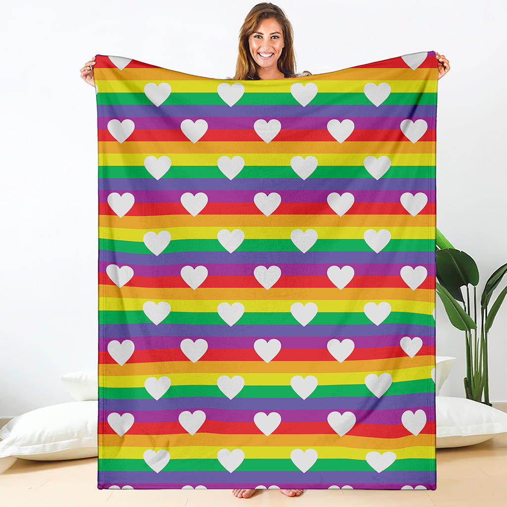 White Heart On LGBT Pride Striped Print Blanket