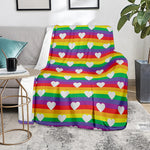 White Heart On LGBT Pride Striped Print Blanket