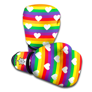 White Heart On LGBT Pride Striped Print Boxing Gloves