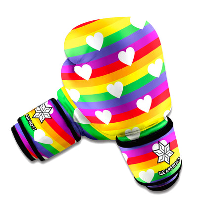 White Heart On LGBT Pride Striped Print Boxing Gloves
