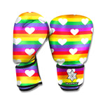 White Heart On LGBT Pride Striped Print Boxing Gloves