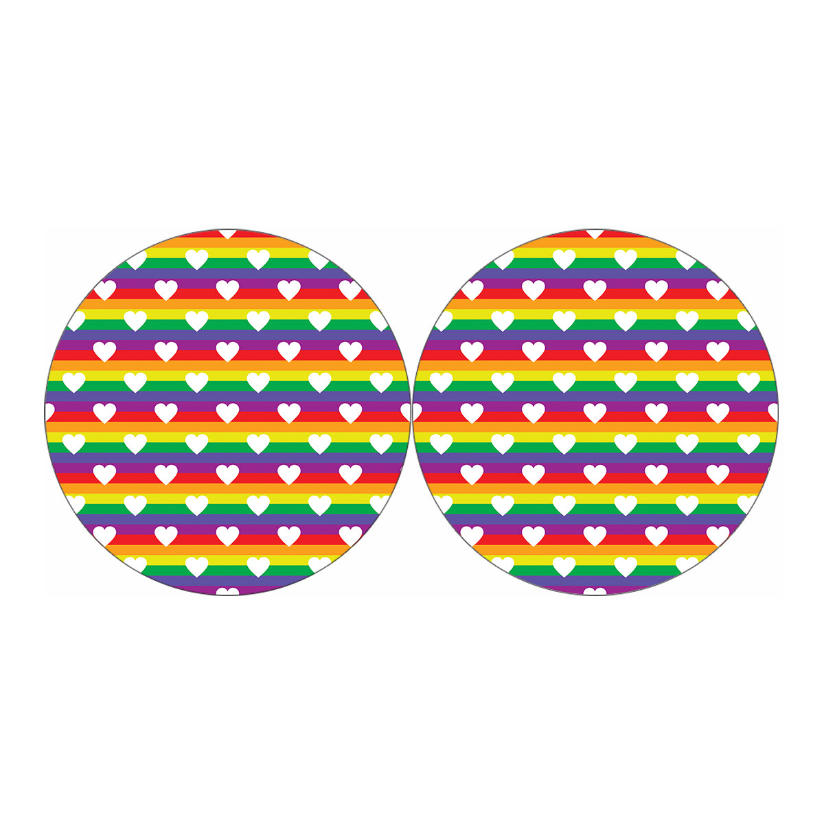 White Heart On LGBT Pride Striped Print Car Coasters