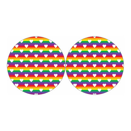 White Heart On LGBT Pride Striped Print Car Coasters