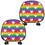 White Heart On LGBT Pride Striped Print Car Headrest Covers