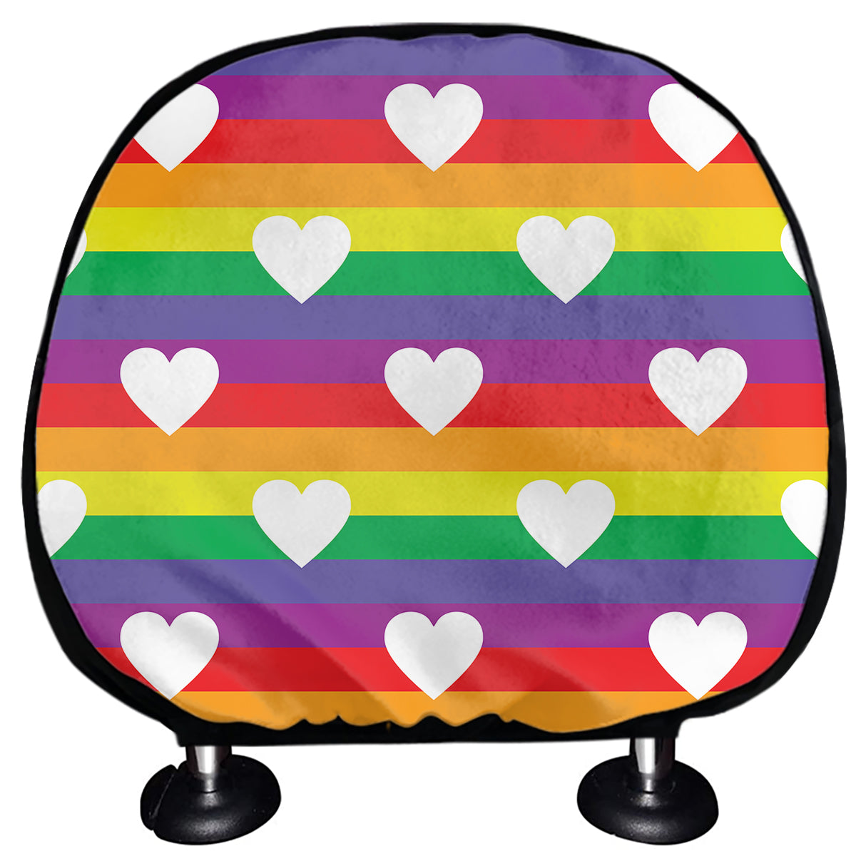 White Heart On LGBT Pride Striped Print Car Headrest Covers