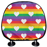 White Heart On LGBT Pride Striped Print Car Headrest Covers