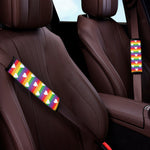 White Heart On LGBT Pride Striped Print Car Seat Belt Covers