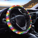 White Heart On LGBT Pride Striped Print Car Steering Wheel Cover