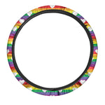 White Heart On LGBT Pride Striped Print Car Steering Wheel Cover