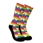 White Heart On LGBT Pride Striped Print Crew Socks
