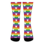 White Heart On LGBT Pride Striped Print Crew Socks