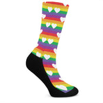 White Heart On LGBT Pride Striped Print Crew Socks